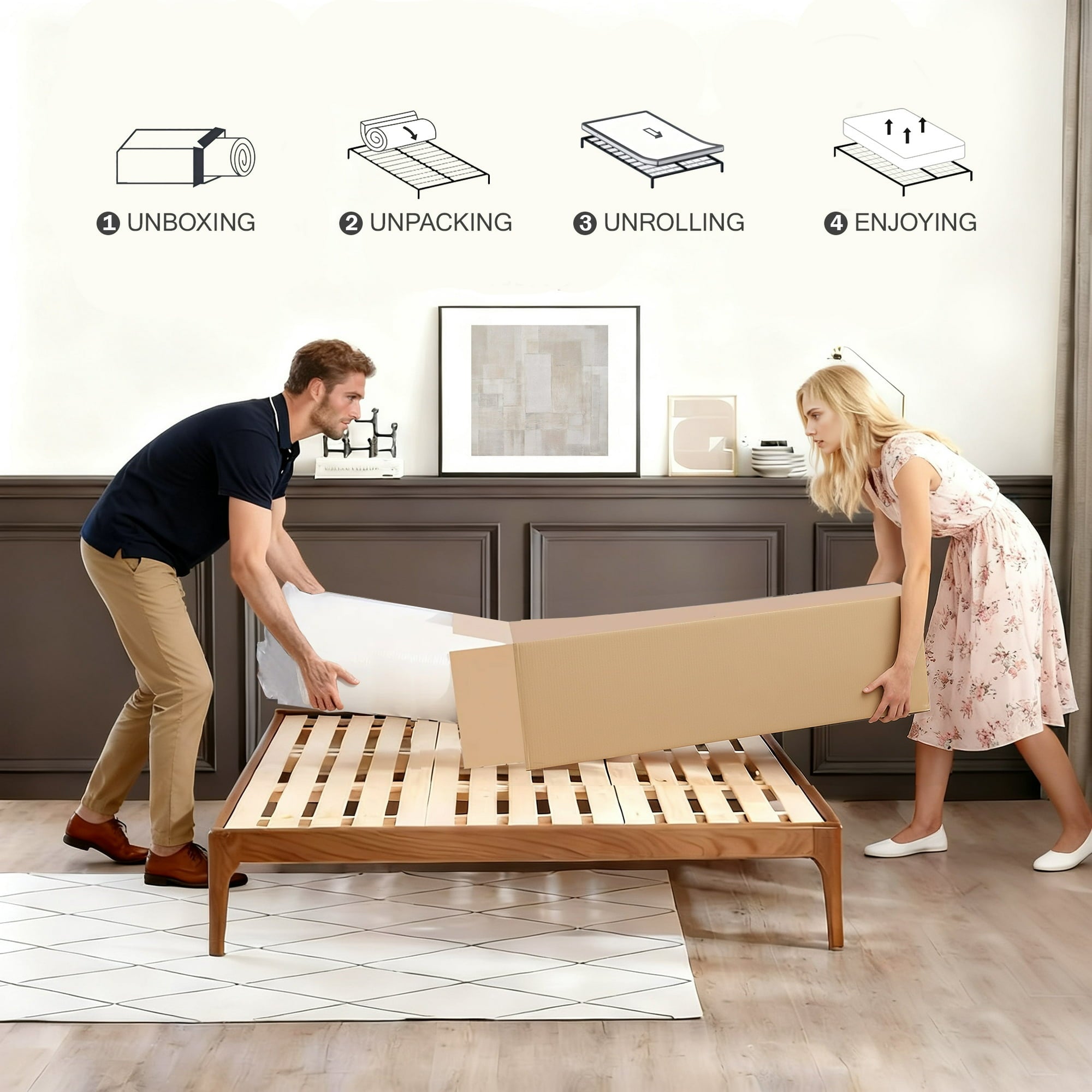 HIKOS 12 inch King Mattress in a Box, Cooling Gel Memory Foam Hybrid Mattress with Individually Wrapped Pocket Coils, Medium Firm King Size Mattress, Pressure Relief for Adult